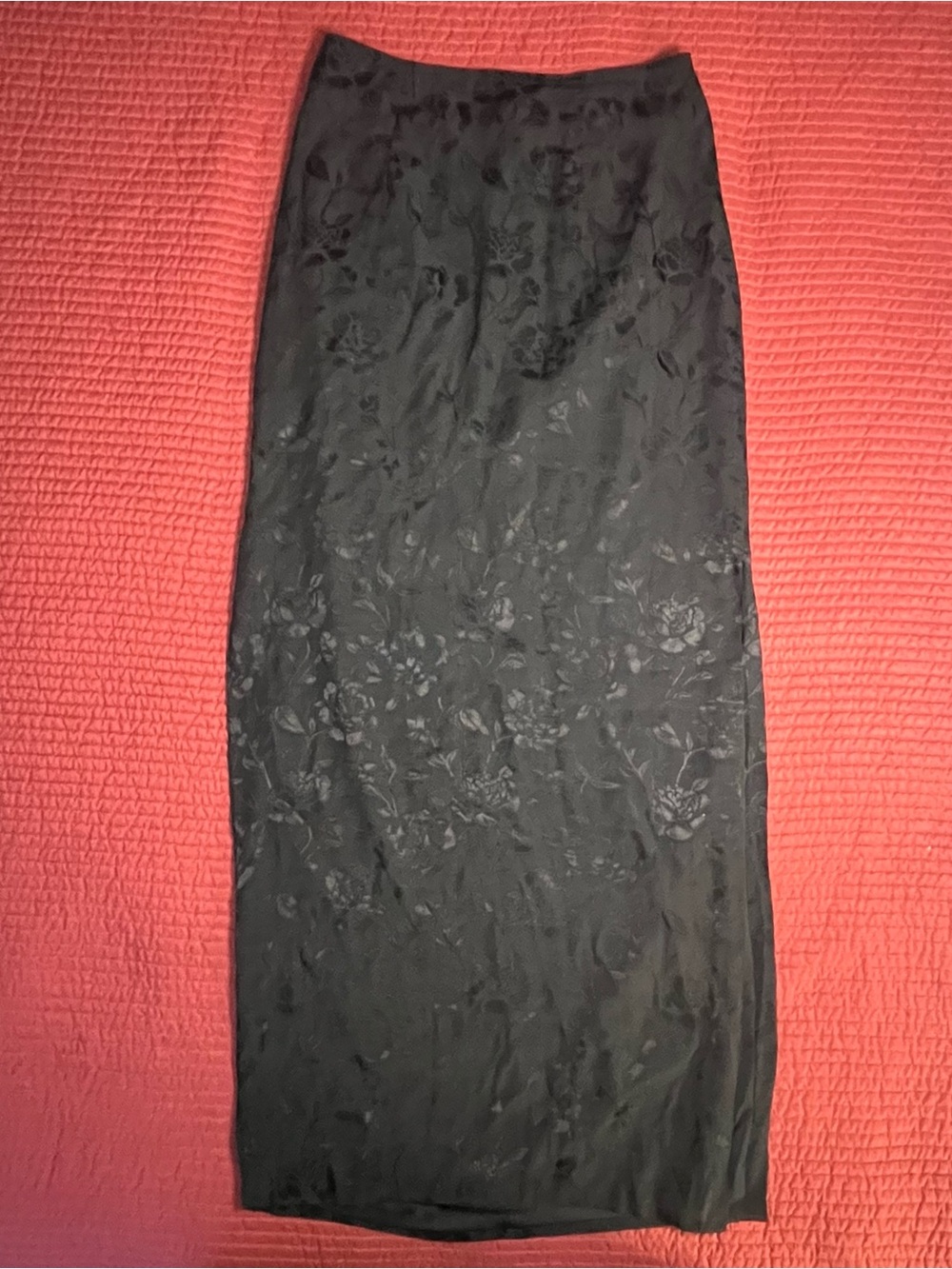 STAUD Black Saman Floral Jacquard Column Maxi Skirt Double Slits Size 8